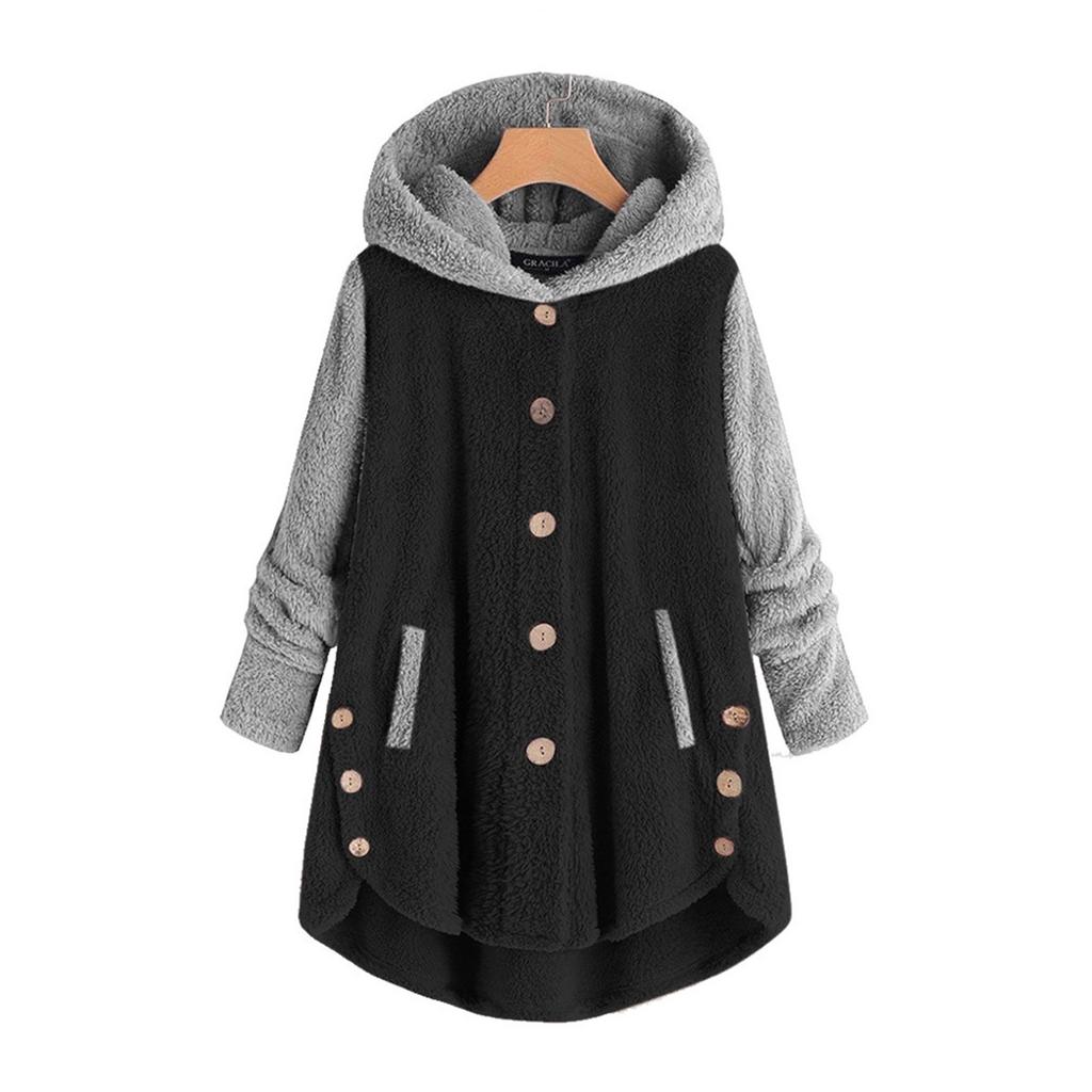 Damen Knopfleiste Plüschtop Colorblock Langarmjacke