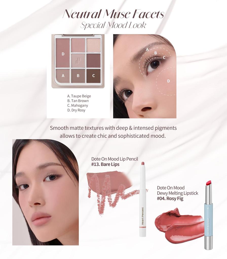 Paleta cieni do powiek On Mood Neutral Muse [Heart Percent]Dote (08 Faset)