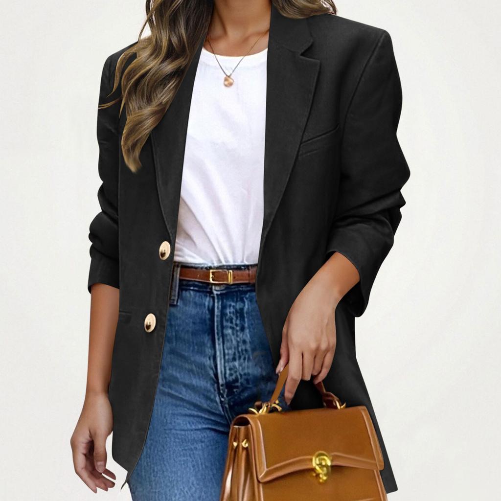 Ladies' Casual And Fashionable V-neck Button Up Long Sleeved Solid Color Jacket