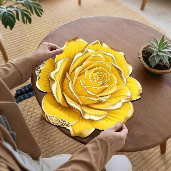 3D Floral Placemat Diatomaceous Earth Absorbent Dining Mat Heat-Resistant Realistic Flower Placemat for Dining Table Kitchen Countertop Desk Decor