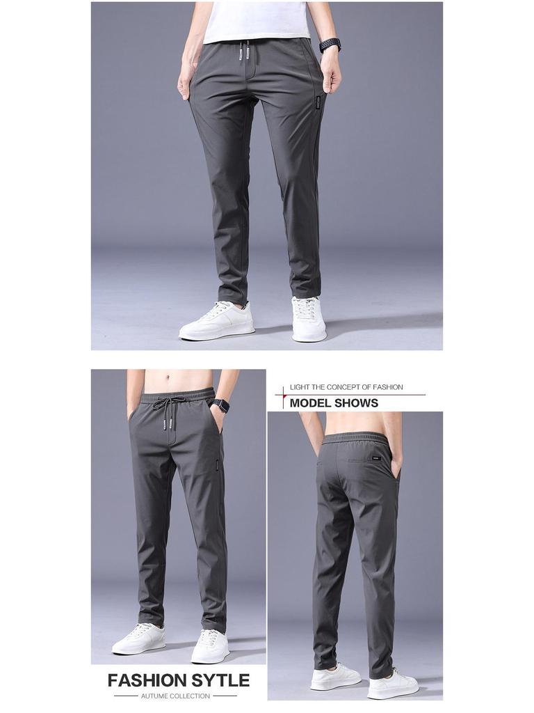 Ice Silk Cool Men's Elastic High Waist Slim Fit Sports Pants - Summer Casual Style 1062