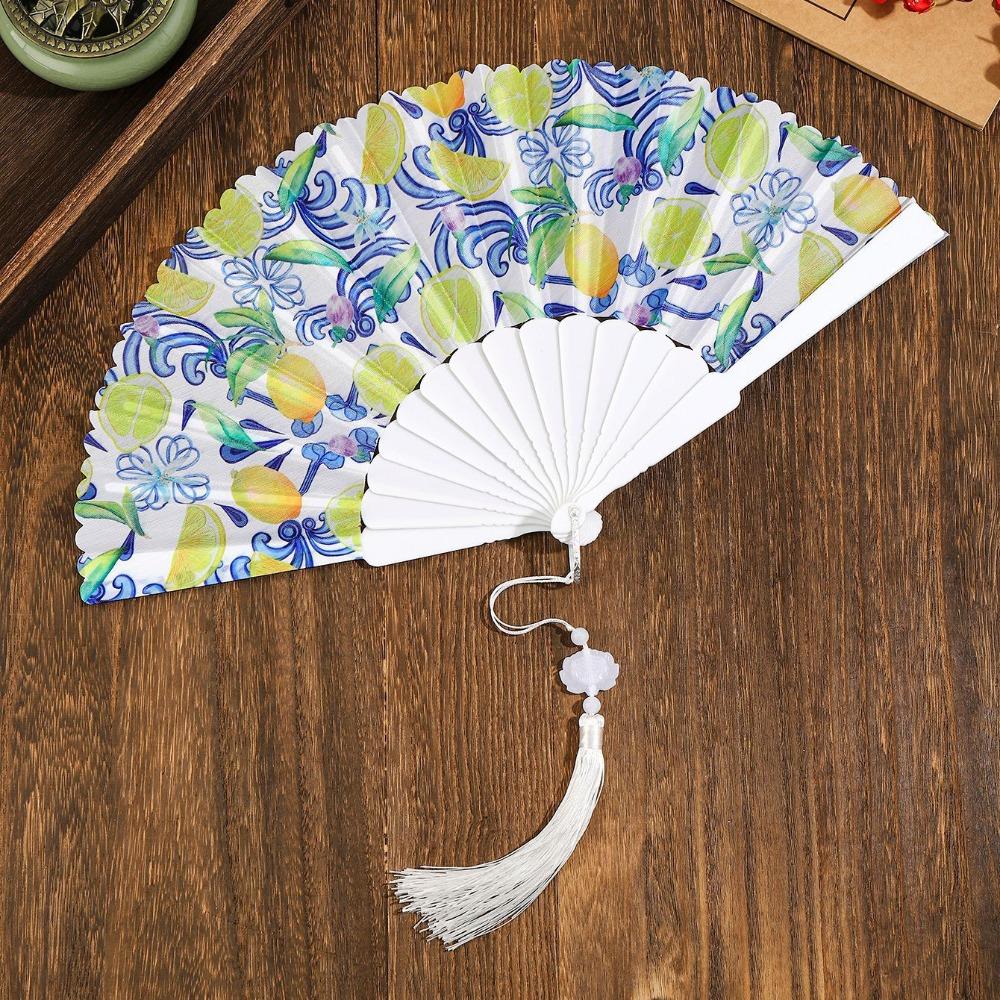 Fruit Pattern Handheld Fan with Tassel Vacation Folding Fan Fashion Summer Folding Hand Fan School