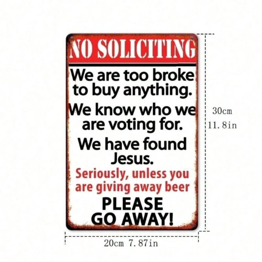 Funny No Soliciting Sign Vintage Rustic Metal Wall Poster for Porch