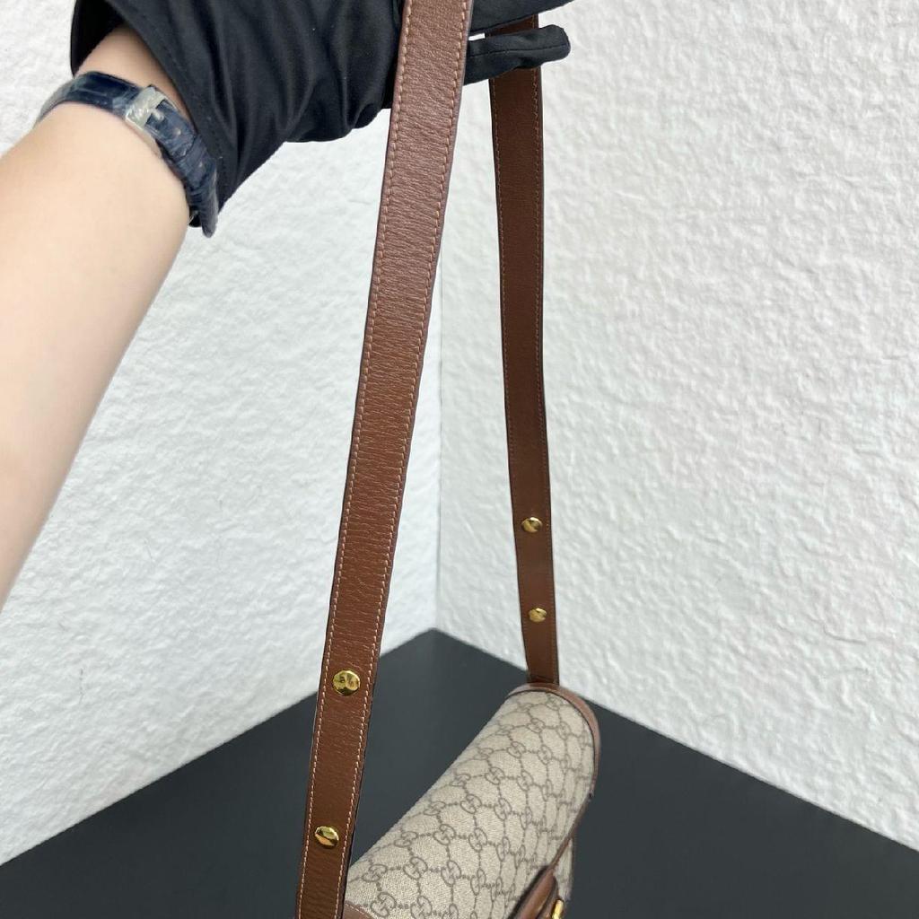 [Pre-Owned] Horsebit 1955 Logo Canvas And Leather Saddle Bag - Very Good #XPHHF5