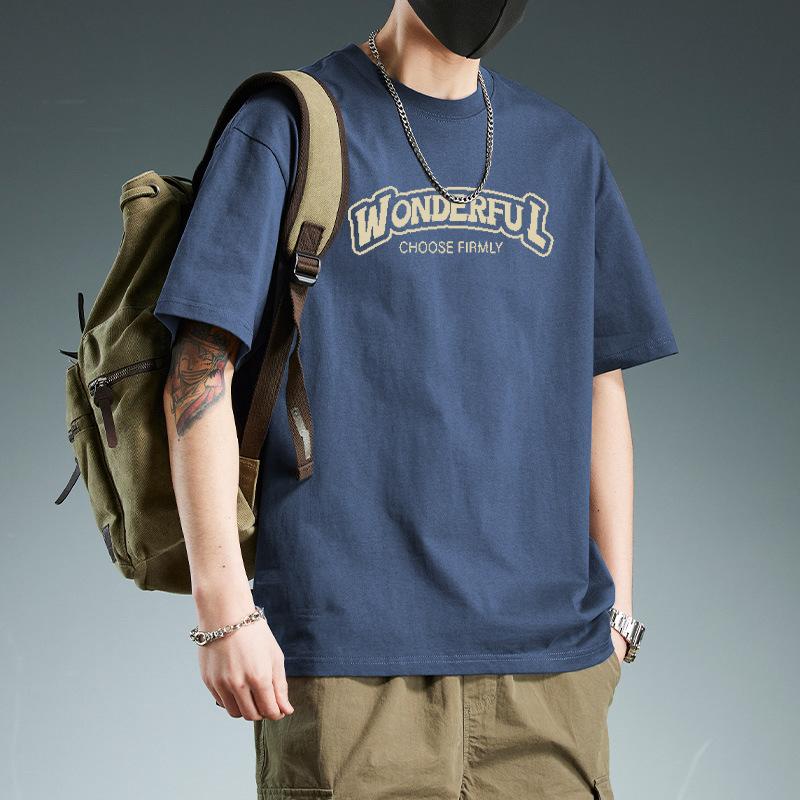 American Pure Cotton 200g Heavyweight T-shirt for Men European and American Trendy Brand Street Hip-hop Short Sleeved Oversized High Street