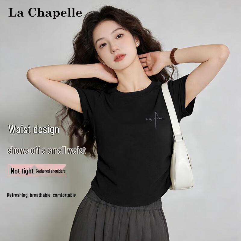 La Chapelle Women s Short Sleeve Slim-Fit Pleated T-Shirt S