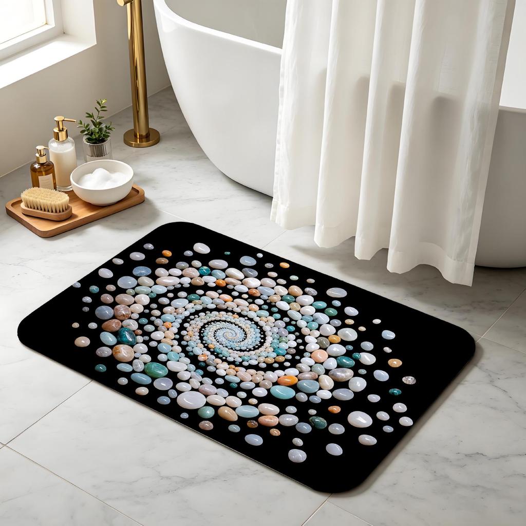 Kleurrijke Steen Swirl Print Antislip Badkamermat - Zacht, Waterabsorberend, Slijtvast & Waterdicht