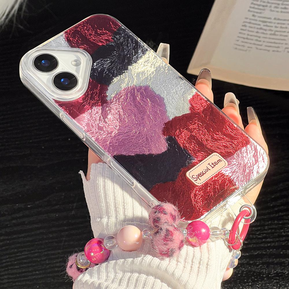 Bracelet Chain Painted Phone Case For iPhone 16 11 12 13 14 for 12 14 16 Pro 14 16 Pro Max Cute Pattern Hard Cover With Lanyard