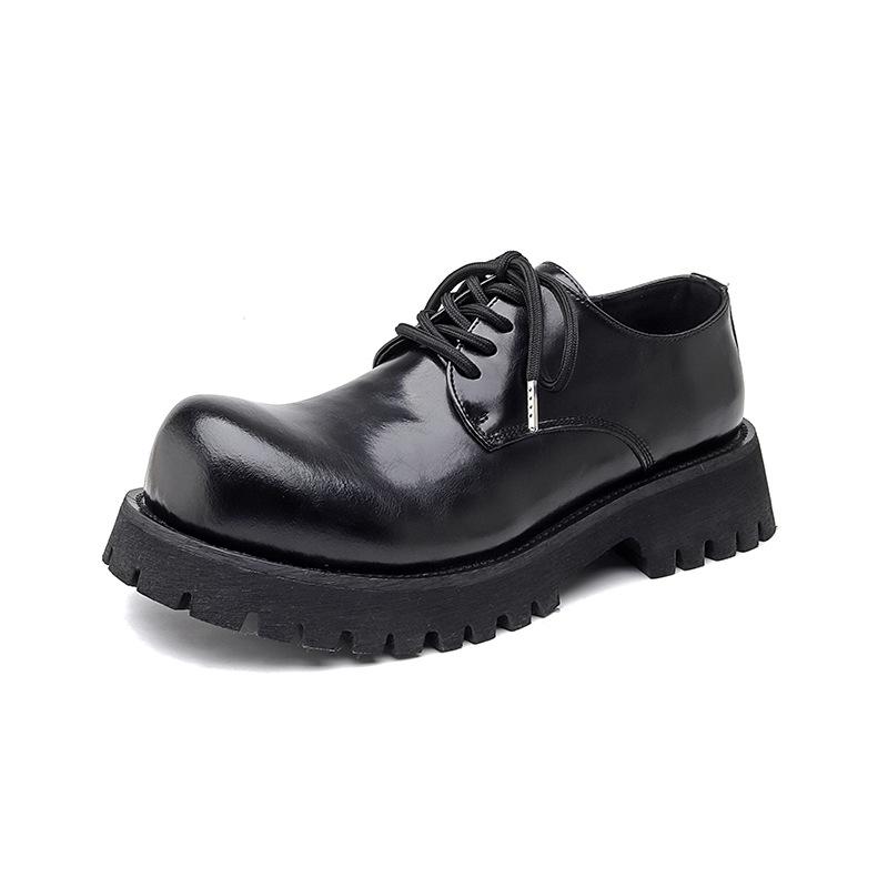 

Туфли Дерби с большой головой 2025 года, новые мужские туфли, повседневные кожаные туфли на платформе, загнутые вверх маленькие кожаные туфли 1098-B 38 чёрный