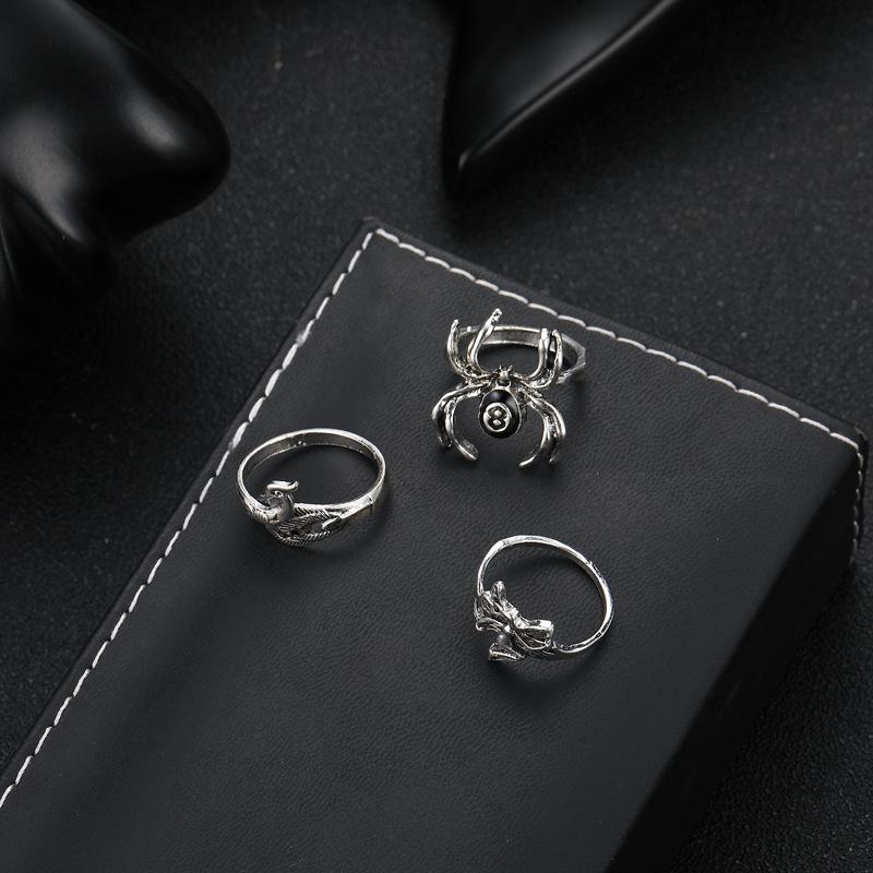 Elf Ring, Fashionable Personality Spider Peacock Animal Ring Combination 3-Piece Set For Women