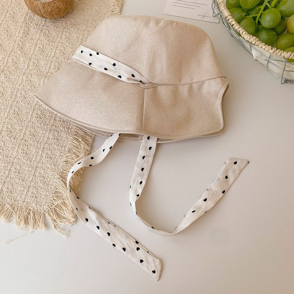 Portable Polka Dot Ribbon Women Fisherman Hat Lace Wide Brim Sunshade Hat Cotton Breathable Summer Sun Hat Ladies
