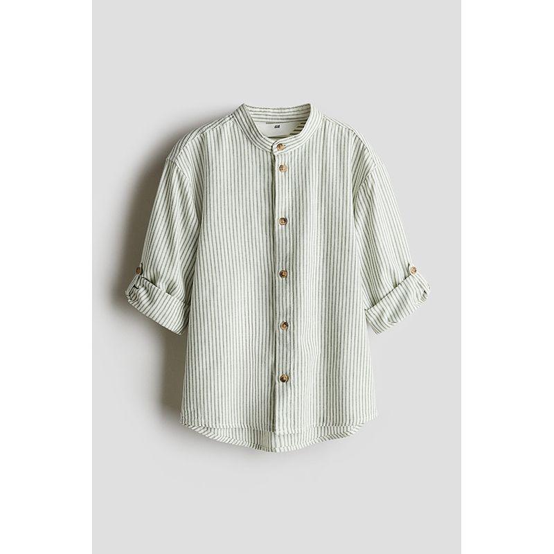 

HM Children s Clothing Boys Autumn 2025 New Arrival Linen Blended Chinese Collar Shirt 1273944 Light green/Stripes 110/60(4-5Y)