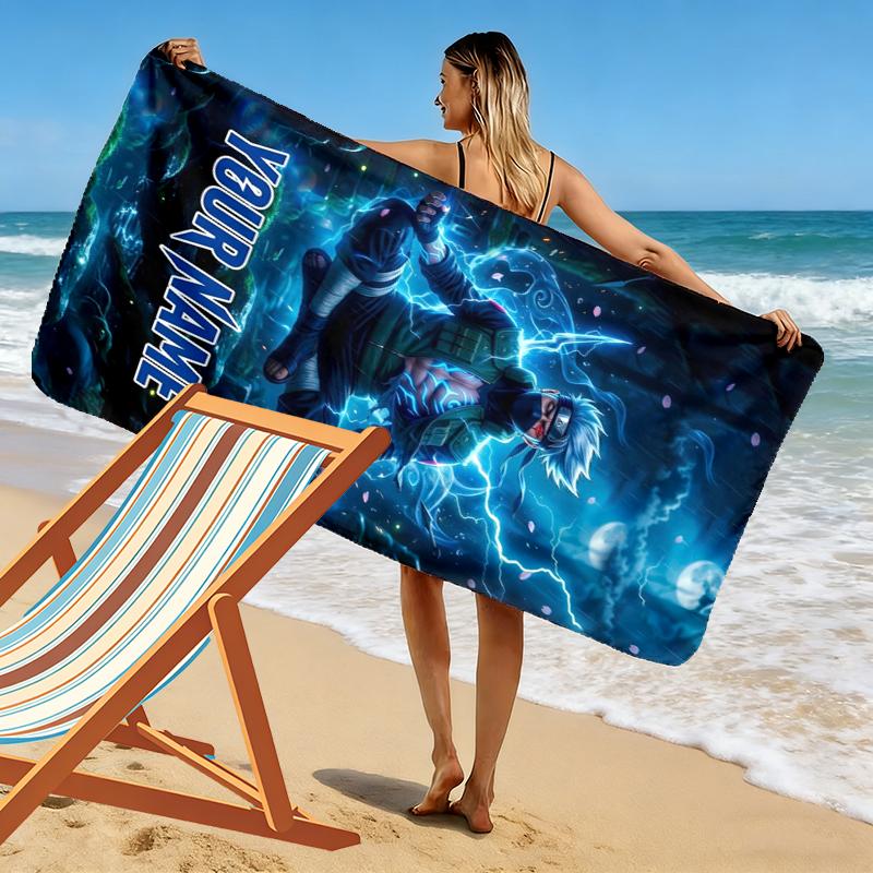 Custom Name Kakashi Hatake Print Beach Towel, Large Soft Quick Dry Towel for Beach Camping Swimming_xia