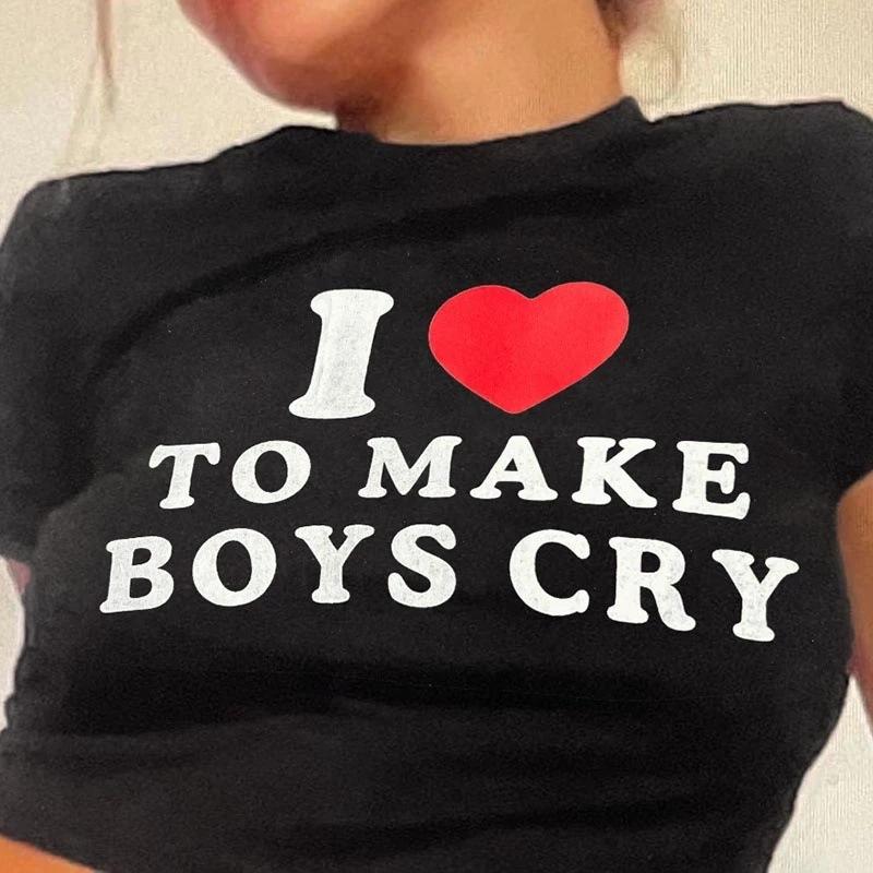 European and American women's clothing spring and summer new ins letter I love ME printed short slim-fitting short-sleeved T-shirt