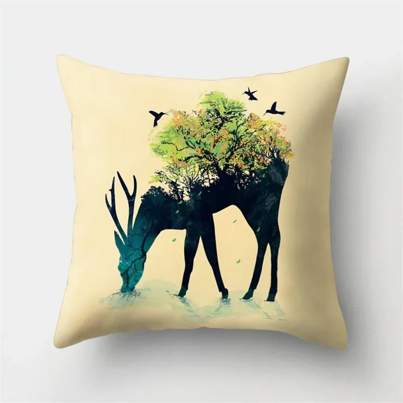 Niedliches Cartoon-Hirsch-Fuchs-Tier-Kissenbezug Büro Wohnzimmer Auto Ornamente Heim-Kissenbezug