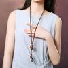 GEMCHIC Women's Ethnic Style Three-Eyed Dzi Bead Pendant Necklace Long Sweater Chain Vintage Boho Jewelry
