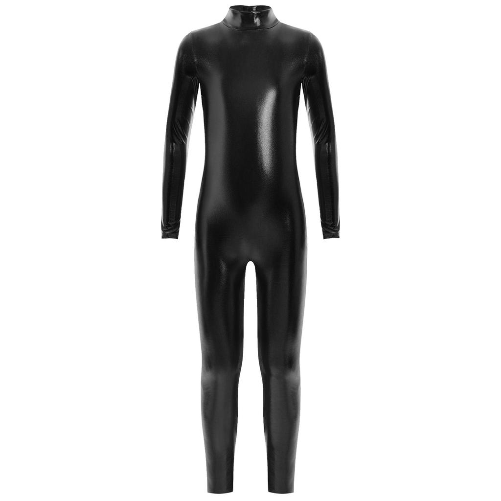 Meisjes jumpsuit met glanzende metallic afwerking, col, lange mouwen en volledige lengte