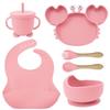 Crab-Themed Silicone Tableware Set: 9-Piece Baby Feeding Kit with Meal Plate, Bowl, Spoon, and Fork