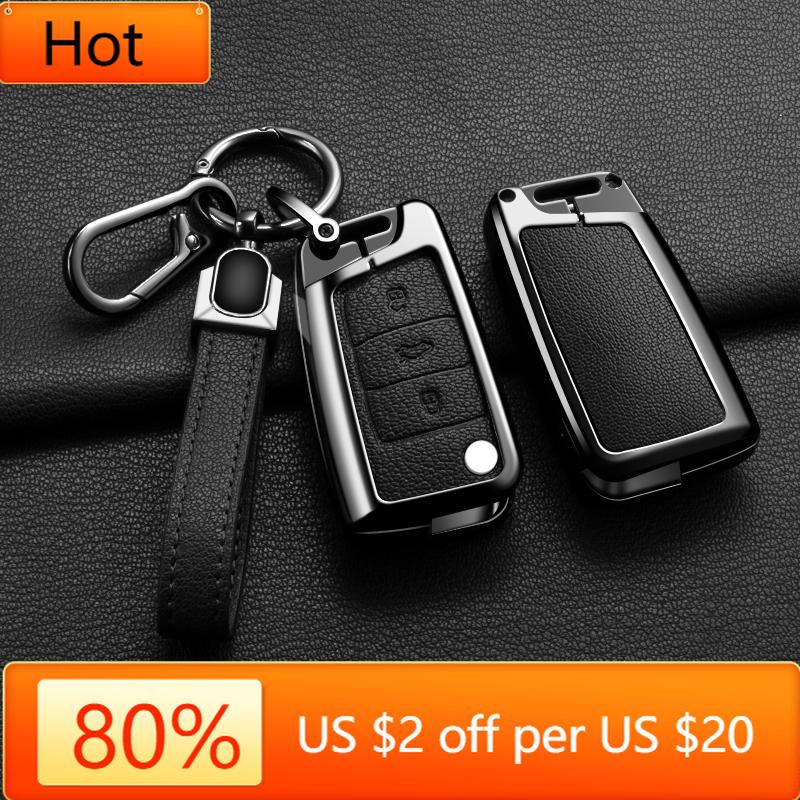 Interior Mouldings Zinc Alloy + Leather Car Key Case Cover for VW Volkswagen Golf 7 MK7 Tiguan MK2 For SEAT Ateca Leon FR 2 Ibiz