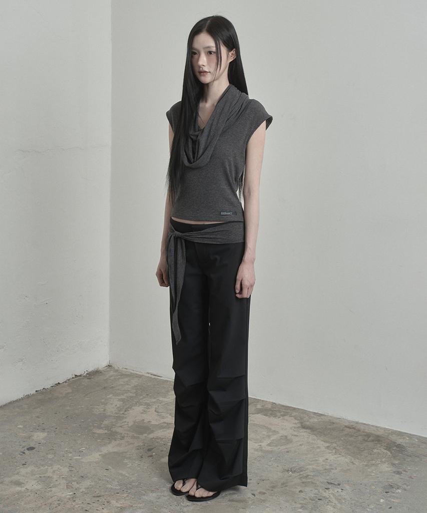 Inegi Drape Flare Slacks (Black)