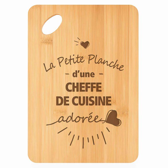 Planche à découper / plateau apéro - PLANETEE - Cheffe de cuisine Adorée - Bambou - 30 x 20 x 1 cm - Trou 24 mm