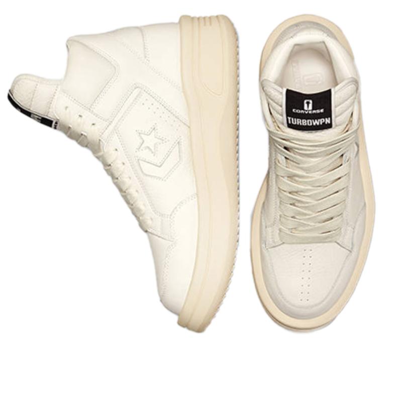 Rick Owens DRKSHDW x Converse Weapon Series Turbowpn Leather Collaborative Mid-Top Retro Basketball Shoes Unisex Ivory White