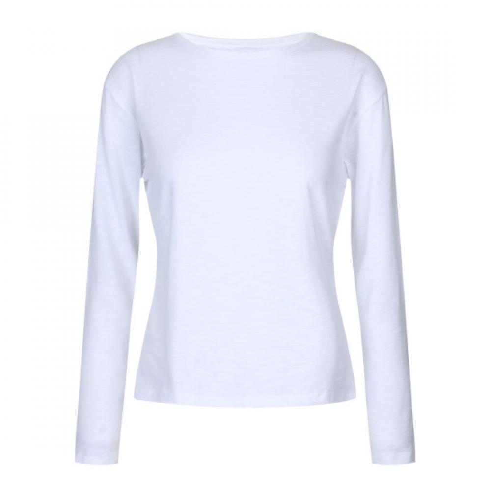 Shop   Women S Korean Modal Side Shirred Round Neck lS Tee White Dai wSh260070