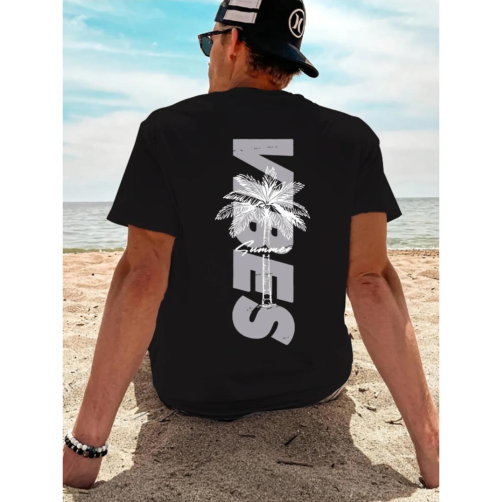

Мужская летняя повседневная футболка с круглым вырезом, трикотажная ткань с легкой эластичностью, классический крой, с принтом пальмы и букв XXXXXL чёрный