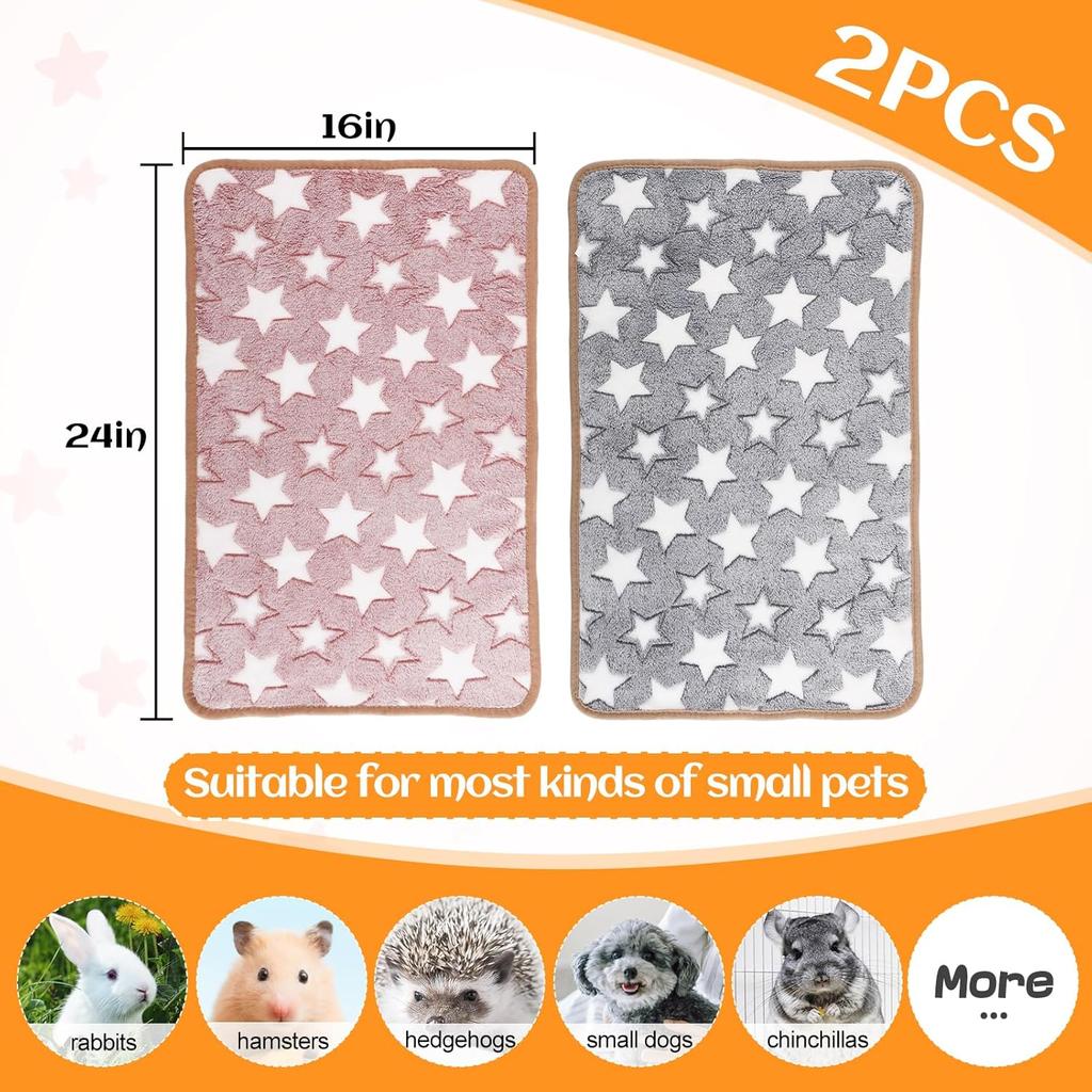 Guinea Pig Blanket, 2 Pack Warm Soft Coral Fleece Small Animal Blankets Washable Pet Cage Liners Sleep Mat Pad Cover for Rabbit Hamster Dog Cat