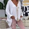 6-Color Loose Shirt Women's Casual Solid Color Top Spring Autumn V-Neck Long Sleeved Blouse