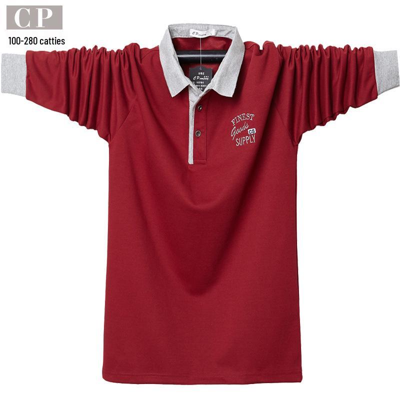 Men's Plus Size Long Sleeve Polo T-Shirt with Embroidery Design