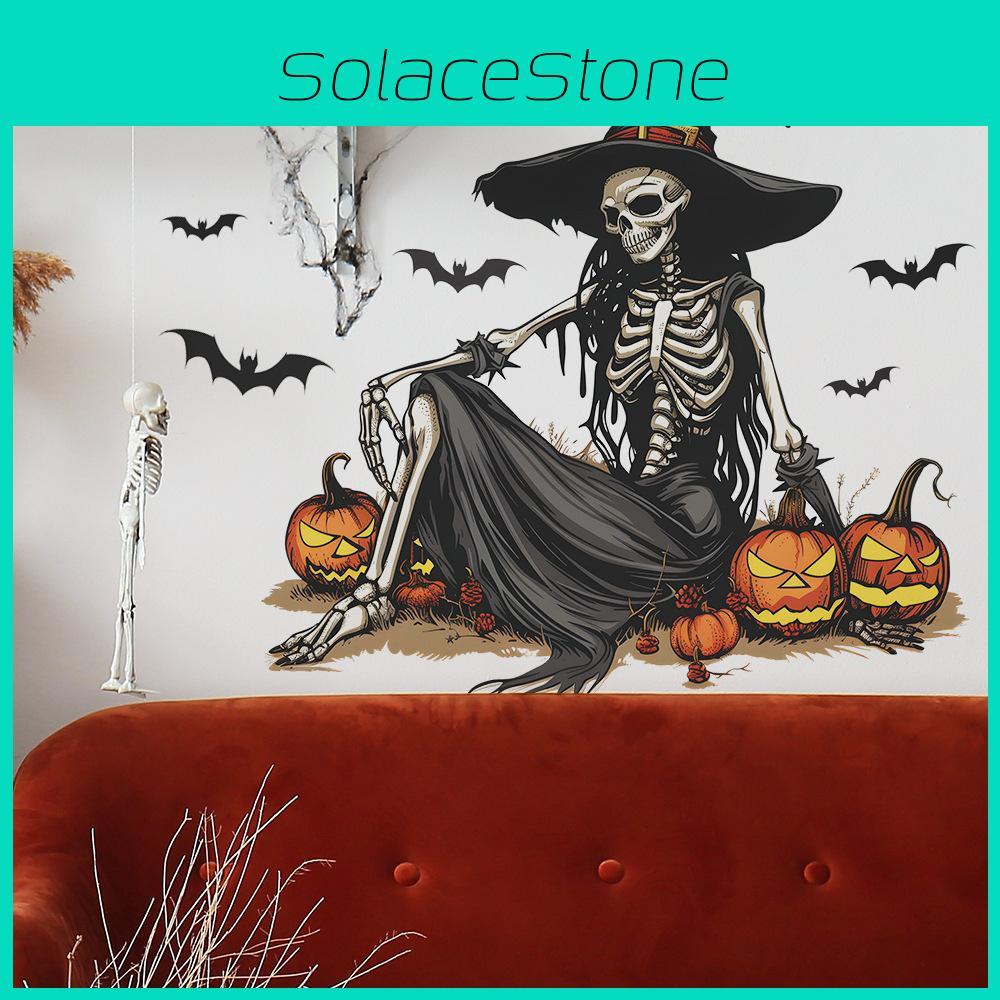 Witch Halloween Skeleton Pumpkin Bat Living Room Foyer Background Stickers Decor