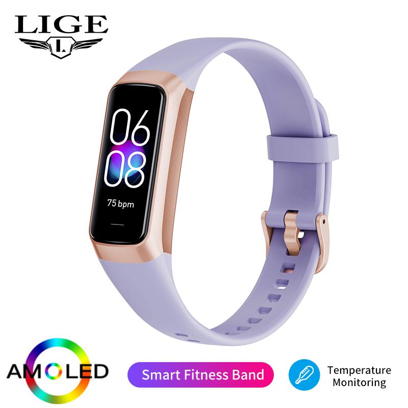 

AMOLED HD Screen Smart Watches Women Sport Fitness Tracker Smartwatch Smart Bracelet Ladies Wrist Watch Pink Wristwatch Temperature watch светло-фиолетовый