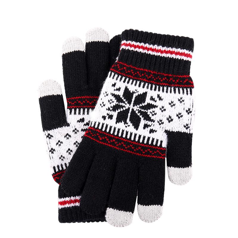 New Knitted Yarn Snowflake Touch Screen Gloves for Men and Women Autumn and Winter Warm Gloves for Christmas Touch Screen Gloves