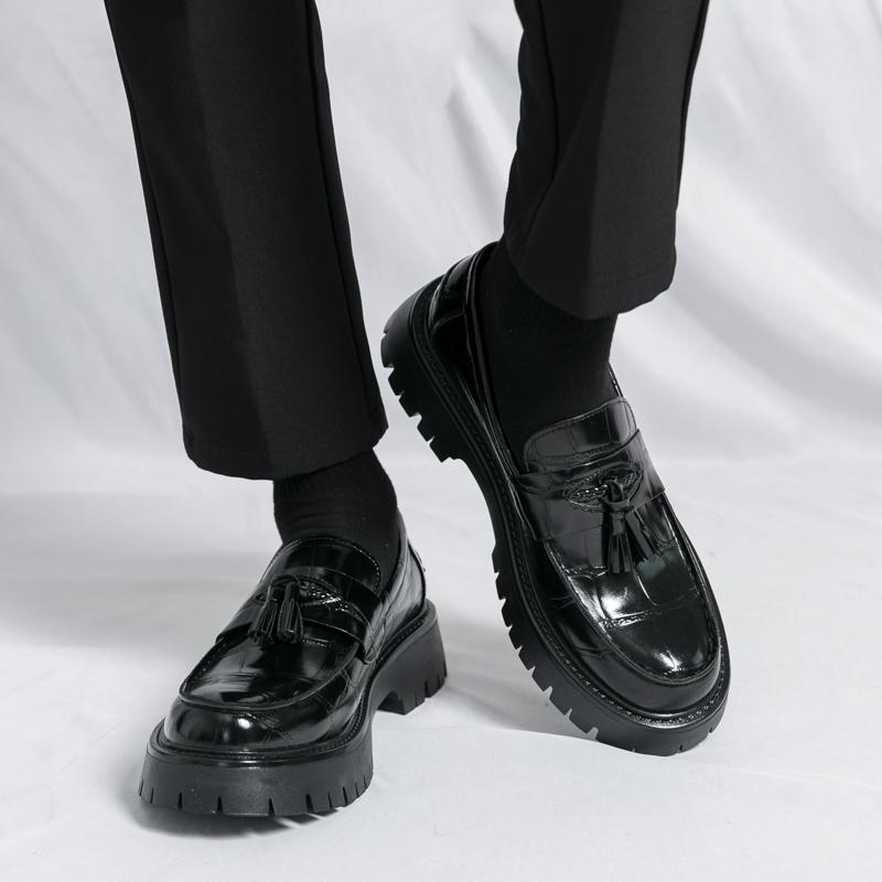 Moda Moda Retro Męskie Mokasyny na Grubej Podeszwie Frędzle Derby Skórzane Buty Luksusowe Towary Męskie Buty Biznesowe Eleganckie Codzienne Buty do Sukienki