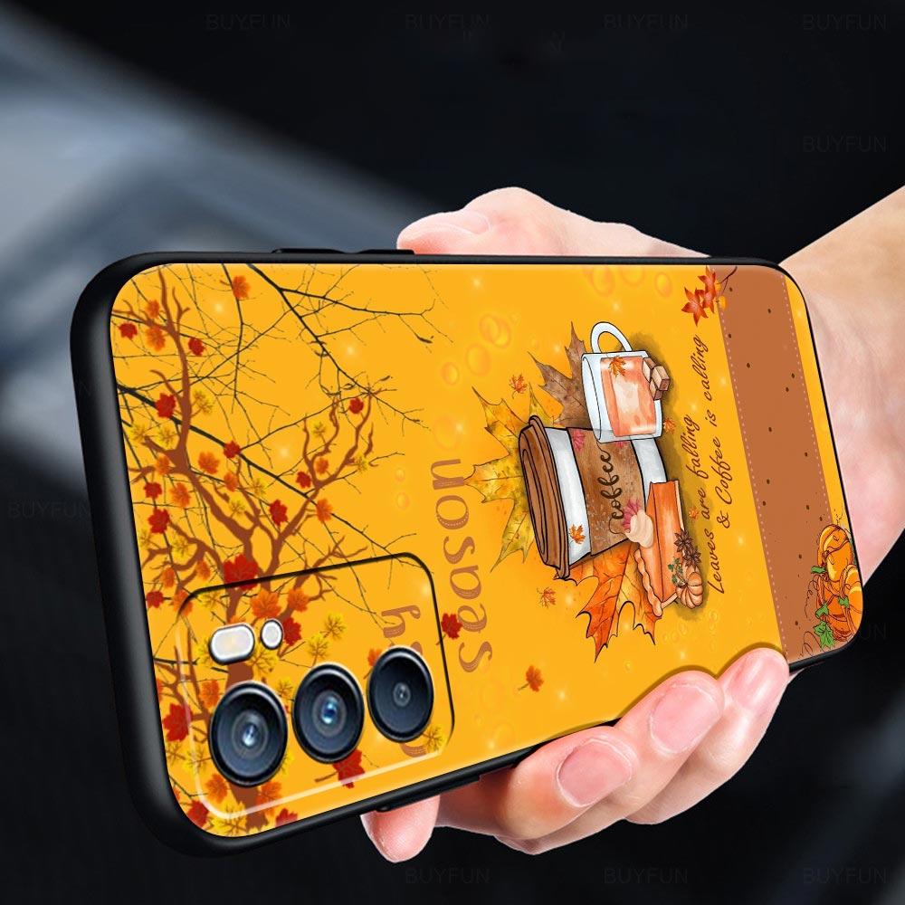 Pumpkin Autumn Leaves Coffee Phone Case For Oppo Reno 13 12 11 10 7 F Find X5 X6 A98 A80 A79 A78 A57 A54 A31 A17 Pro 5G Soft TPU