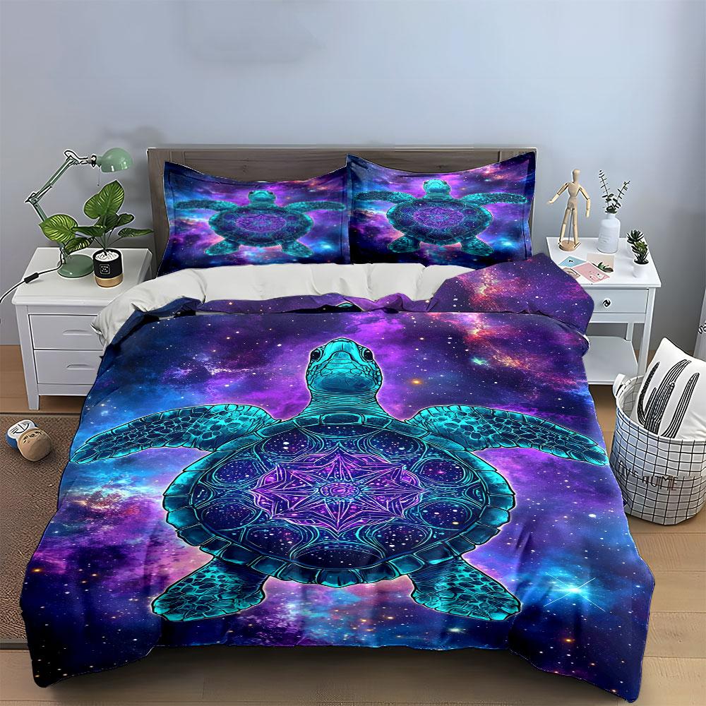 Turquoise turtle, cosmic background. Bedding sets Duvet cover sets Duvet covers Pillowcases(1 * Duvet Cover 2 * Pillowcases without duvet insert)