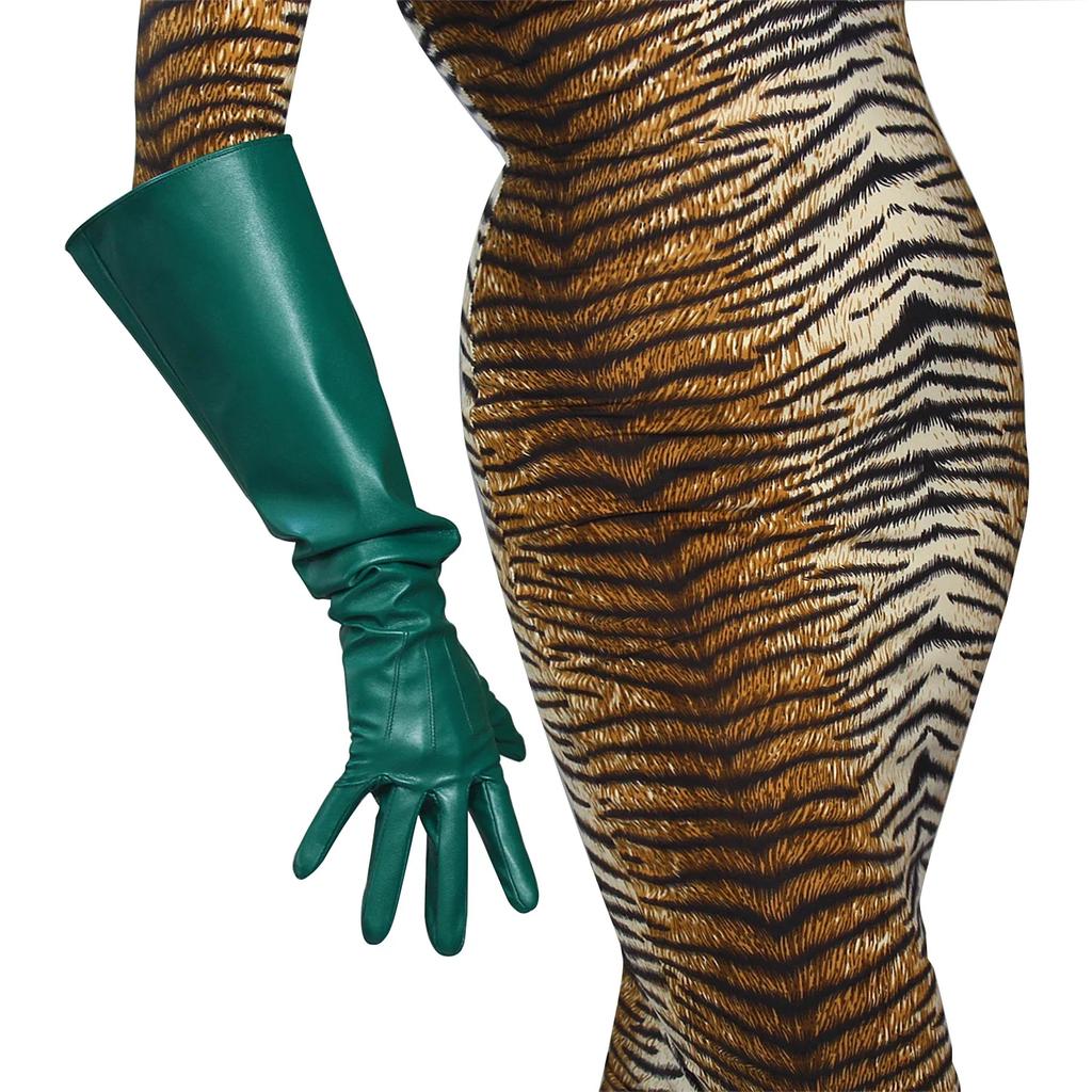 Forest Green 70CM Long Leather Gloves Kelly Green Faux PU Fashion Dressing Cosplay Costume NightClub Party Evening Opera Glove