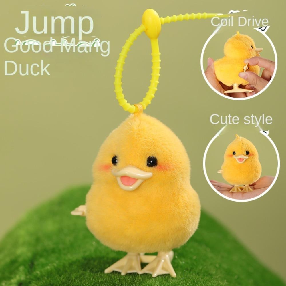 Plush Duck Wind Up Jumping Toy Lifelike Guide Baby Crawling Toy  Cat Toy