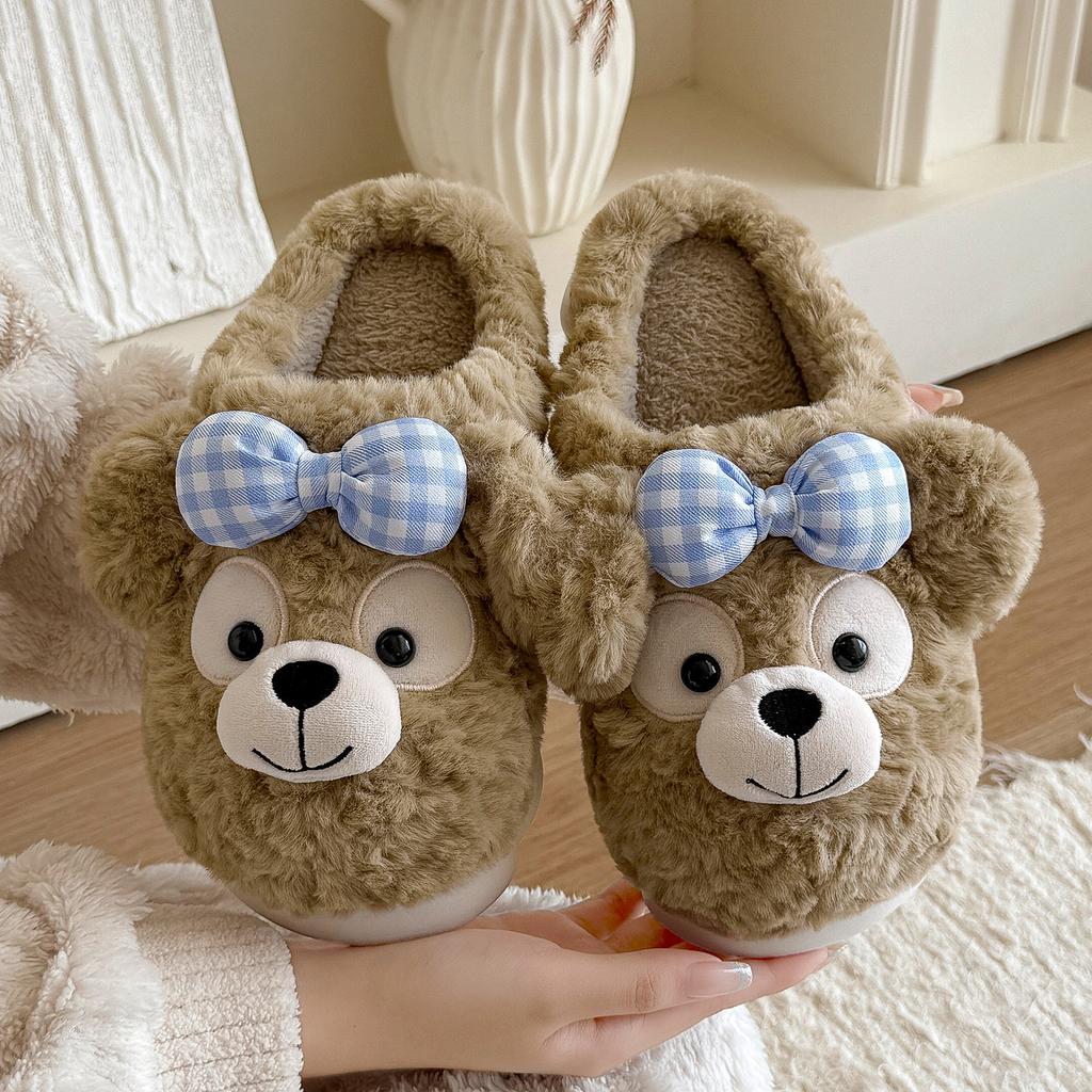 Bow Bear Cotton Slippers Autumn and Winter Home Plush Soft Bottom Bedroom Non-slip Warm Cotton Mop