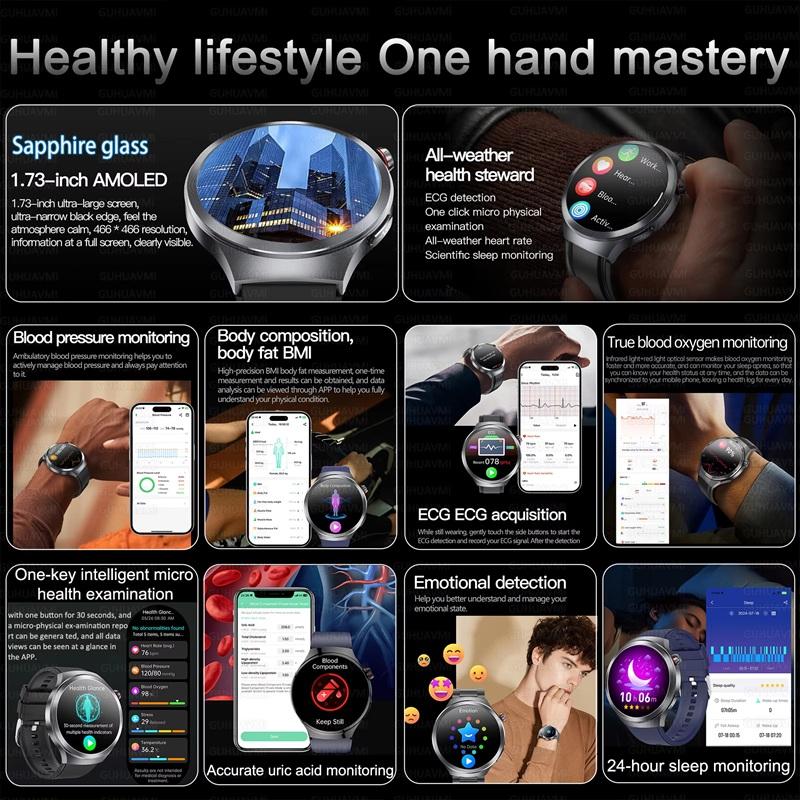 2025 Yeni Ürik Asit Kan Basıncı Kan Oksijeni Vücut Analizi Akıllı Saat EKG+PPG Saat Bluetooth Çağrı Akıllı Saat Erkekler Yorgunluk İzleme