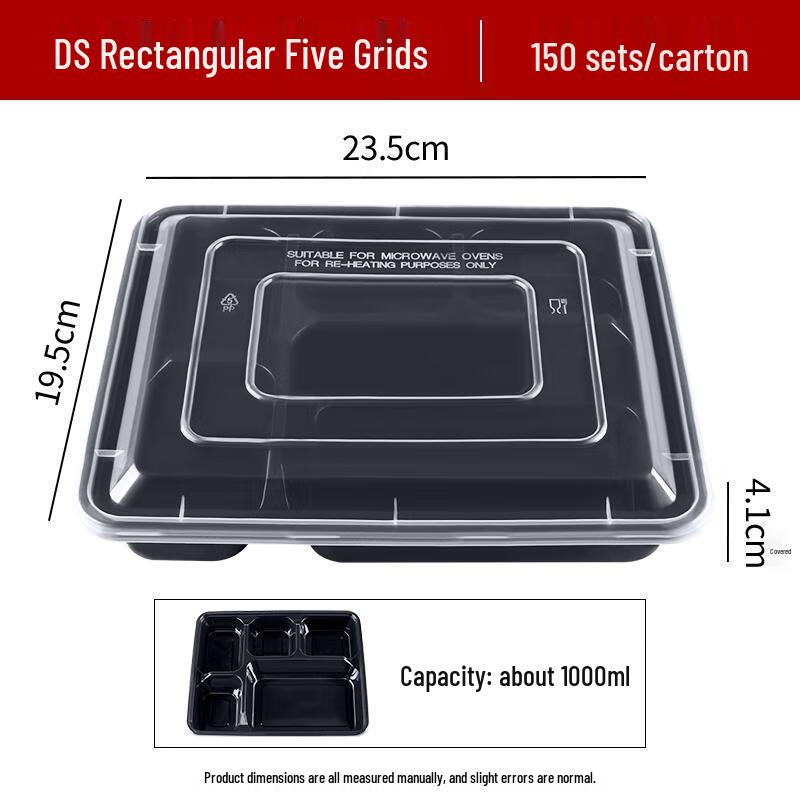 HANDUNYOU 5-Compartment Disposable Meal Prep Containers