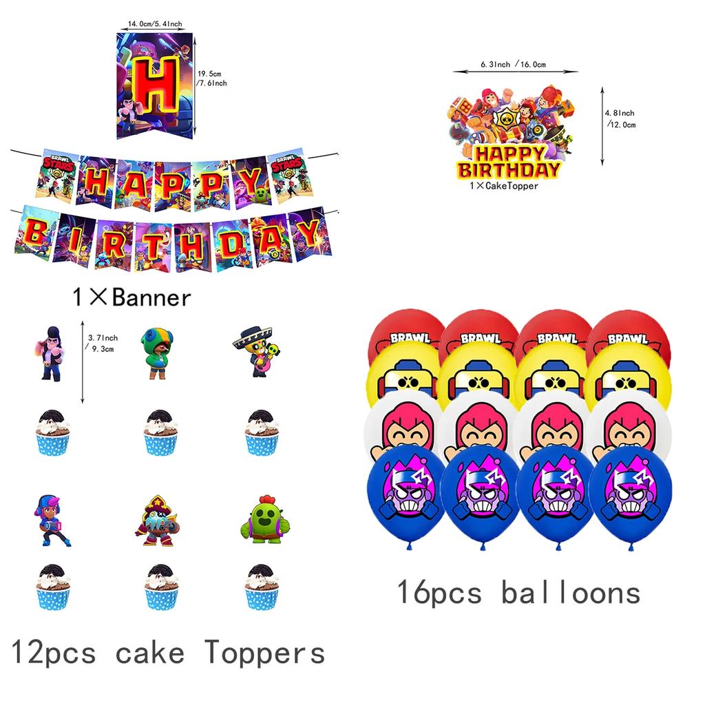 Anime Game Theme Party Supplies Flag Pull Banner Cake Topper Balloon Set Kid Girl Boy Happy Birthday Party Baby Shower Decor