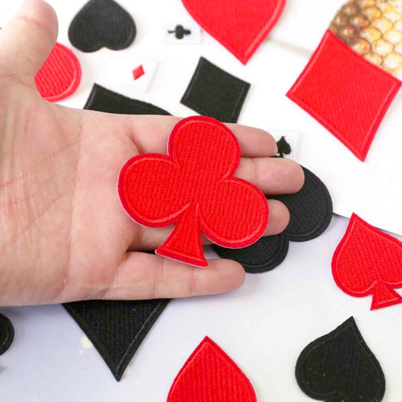 24pcs Poker Pattern Sewing Fabric Patch DIY Various Styles Handmade Cloth Applique Personality Fashion Accessories