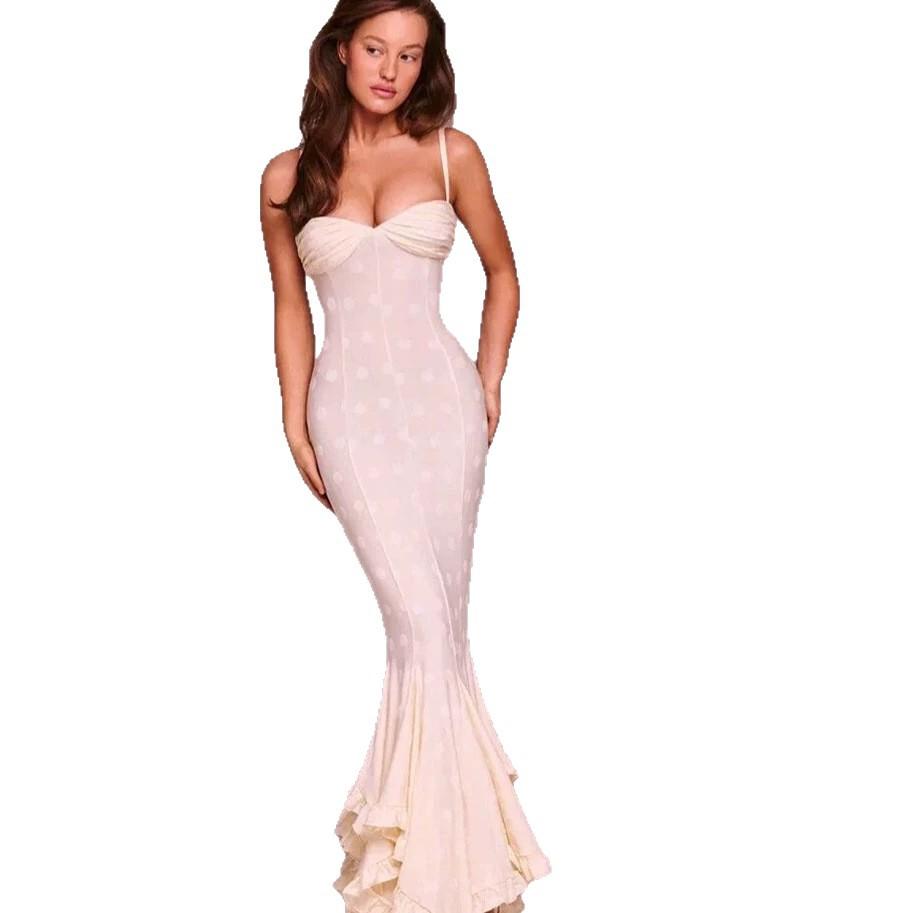 European and American Summer New Temperament Slim Jacquard Hip Dress Suspender Tube Top Fishtail Dress