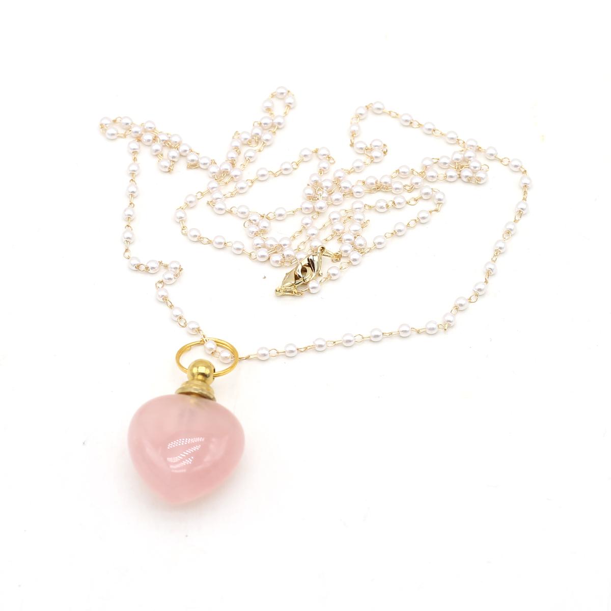 

1 шт., ожерелье из натурального камня в форме сердца из розового кварца, кулон Рейки, Исцеляющий флакон духов, ожерелья для женщин, свадебные украшения 22x31x13 мм Heart розовый