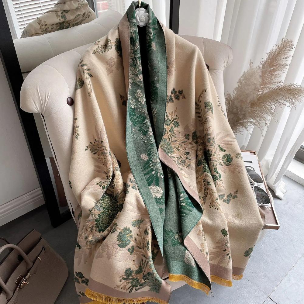 Winter Women Scarf Floral Pattern Thick Warm Cashmere Pashmina Shawls Lady Wraps Bufanda Soft Fashion Blanket Stoles