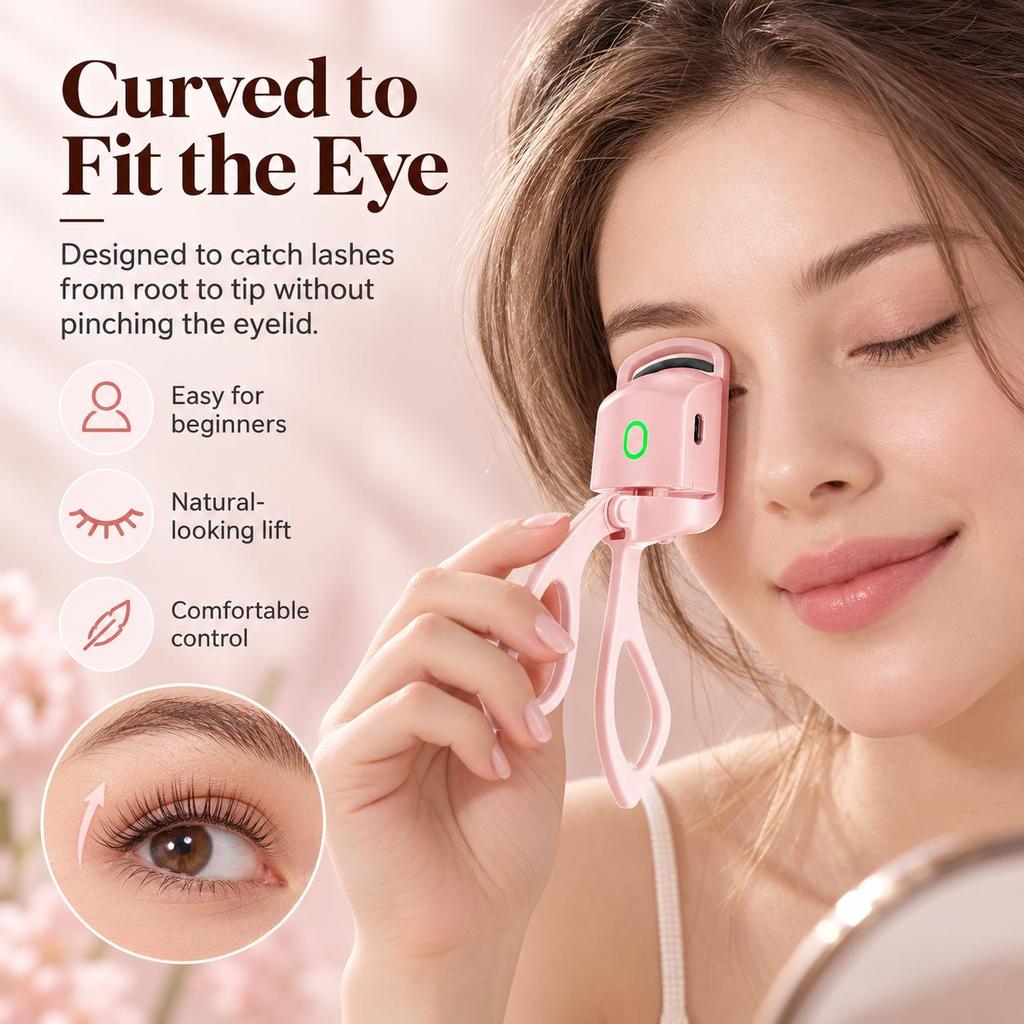 Heated Eyelash Curler, Electric Lash Curler with Fast Heating, 2 Temperature Settings, Anti-Scald Silicone Pad