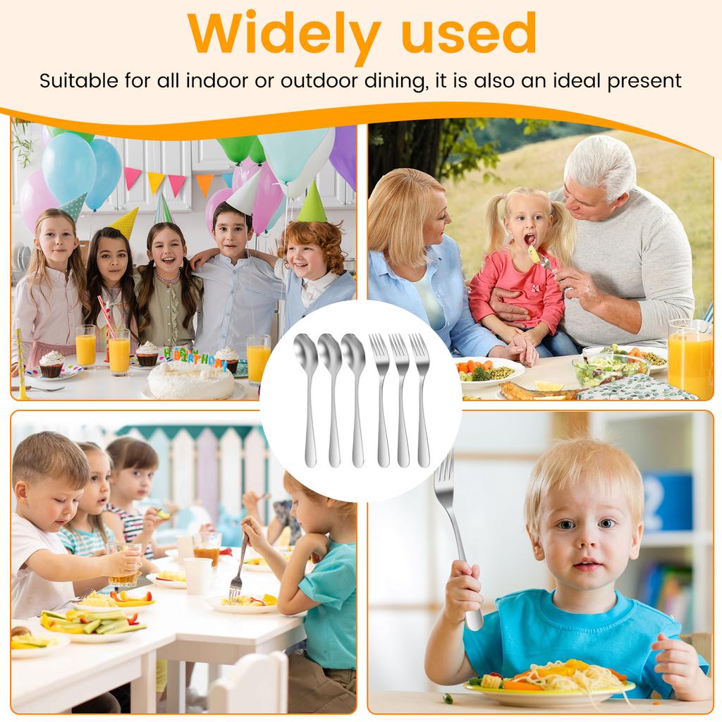 10 Pcs 304 Stainless Steel Kids Utensil Set Children Fork and Spoon Set Rustproof Kids Silverware for Home School and Restaurant