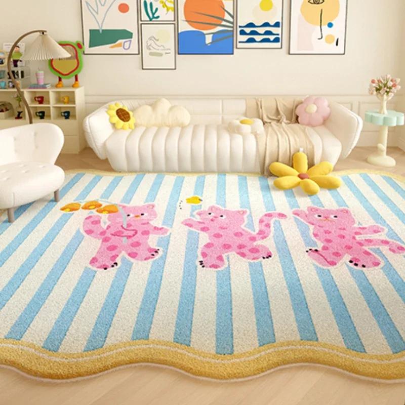 Dopamine Color Carpets for Living Room Girly Style Bedroom Decor Rug Irregular Shaped Pink Plush Carpet Cute Fluffy Soft Mat